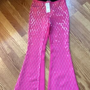 Pink Flare Pants with Silver Accents